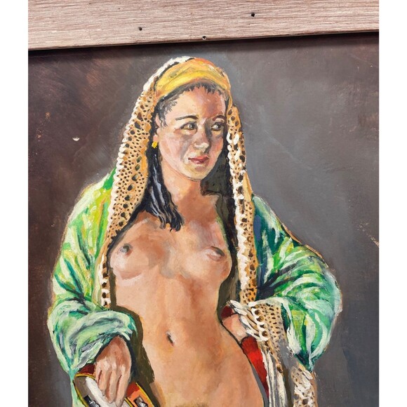 Vtg Framed Oil (?) Painting of Female Nude Standing 21" x 17" Signed B. Terry - Picture 4 of 10